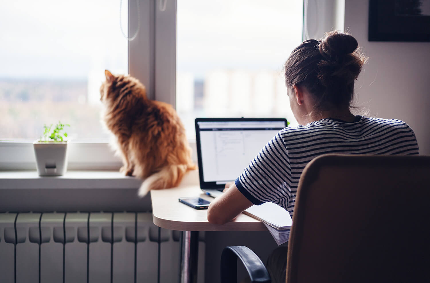 Woman working on a laptop at home