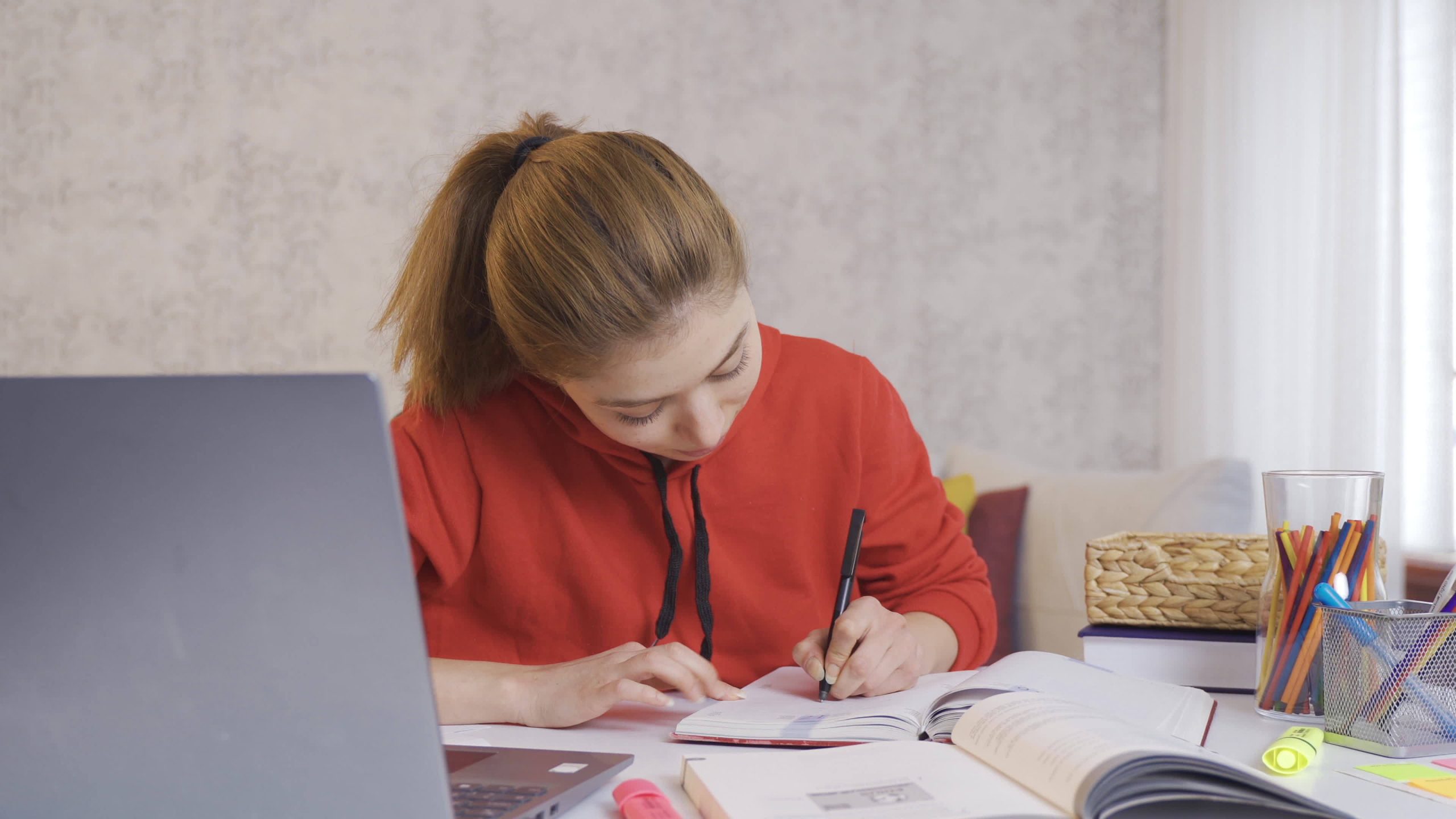 college student working at home