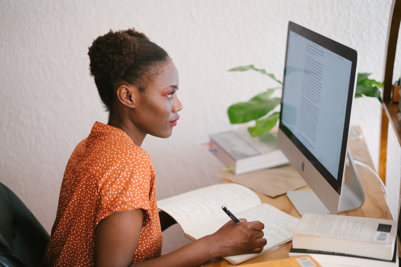 Student studying at a computer