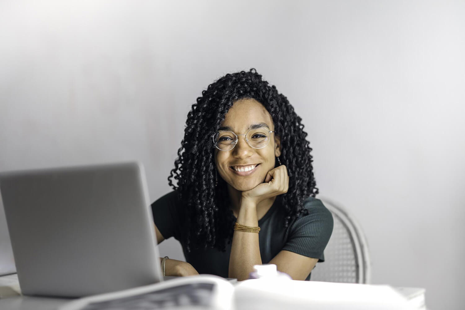 Smiling student taking a break from studying