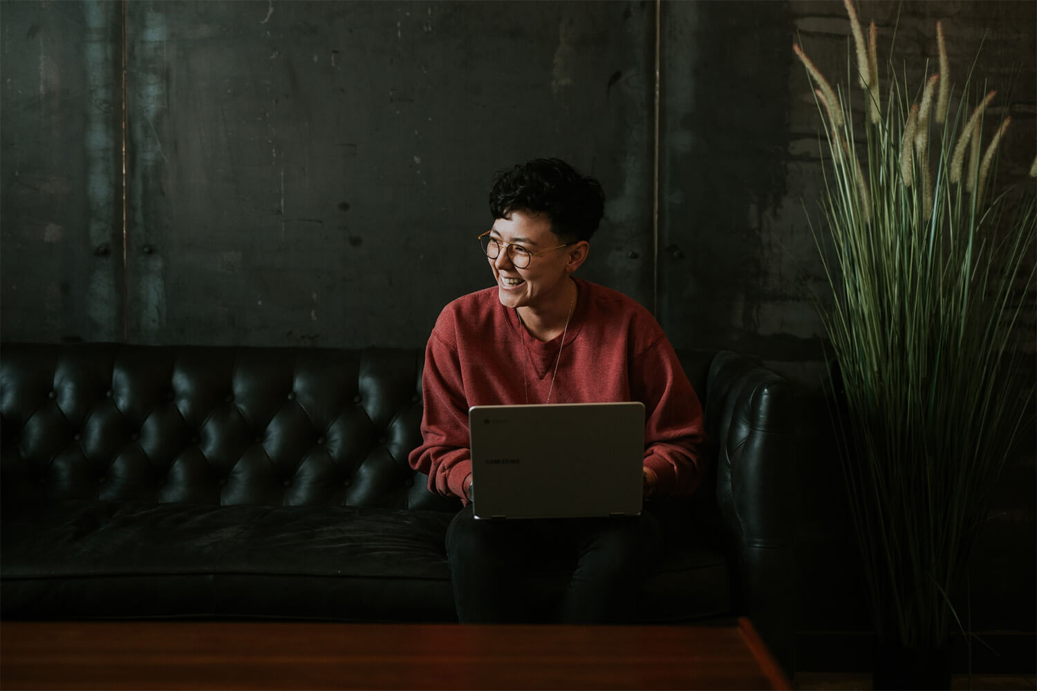 Student working on a laptop