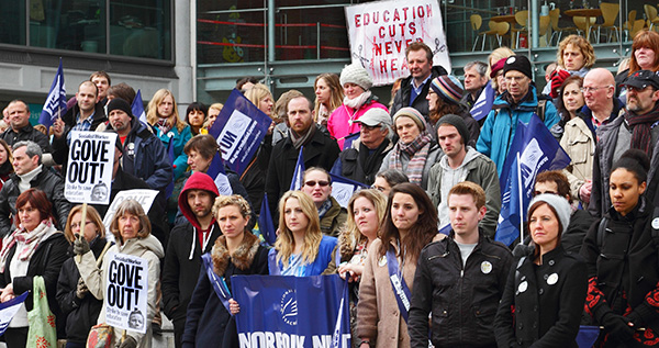 Teachers at a strike rally in Norfolk