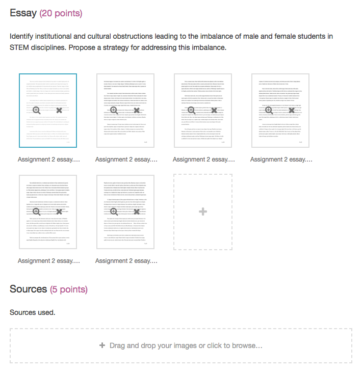 A student's submission in progress