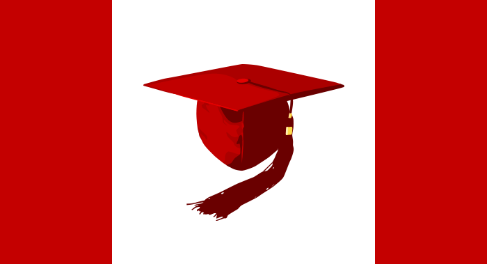 Canadian flag with graduation cap.