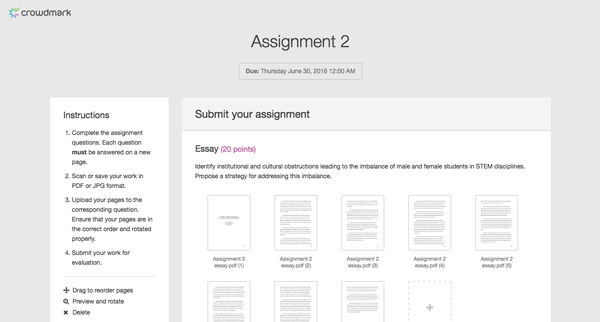 Screenshot of the new student submission page