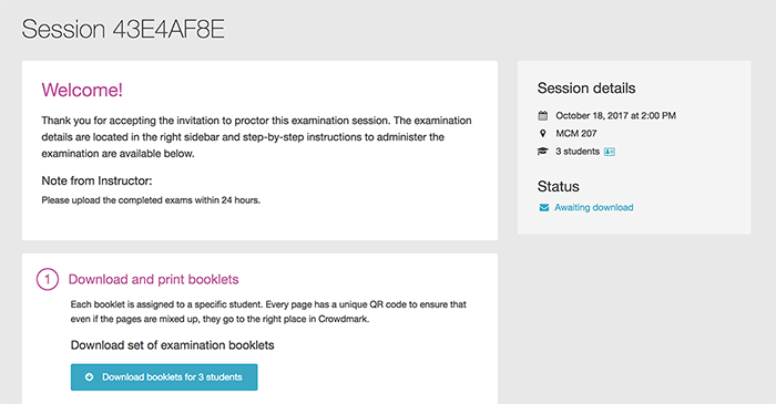 Screenshot of proctor's exam session page