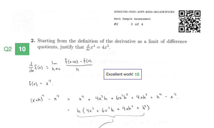 Screenshot of grading with a comment with 10 points