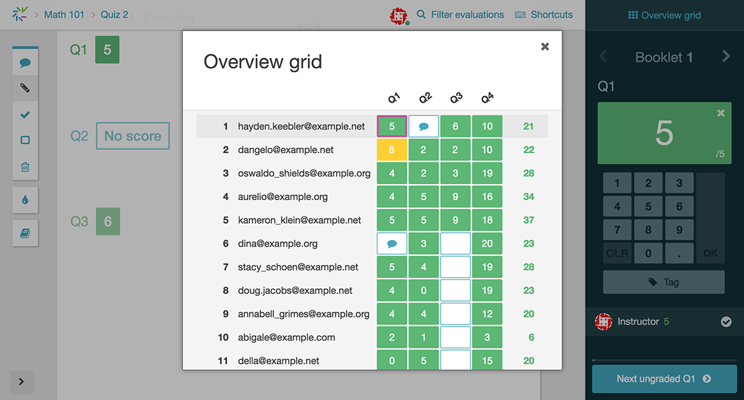 Screenshot of the new grading grid