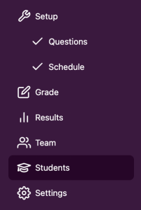 Assessment menu with 'Students' selected.