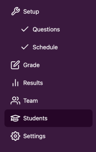 Assessment menu with 'Students' selected.